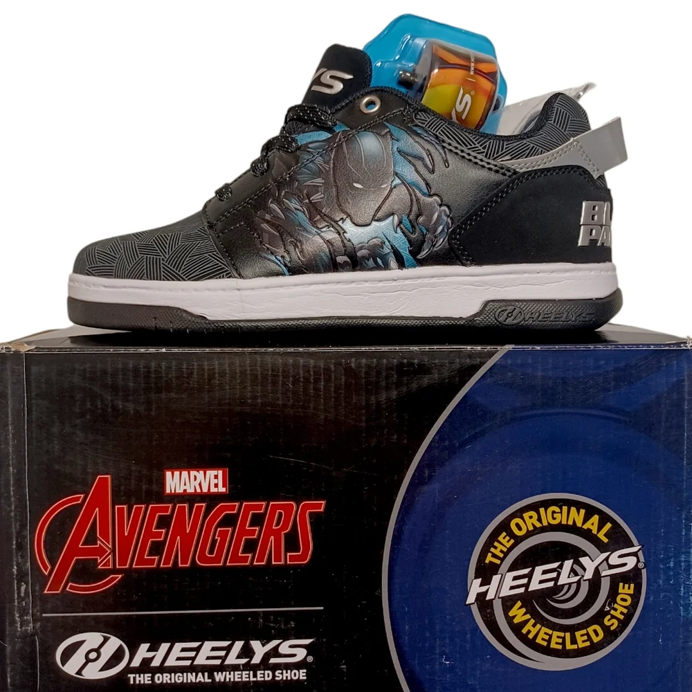 HEELYS AVENGERS Black Panther Marvel Character Black Wheeled Sneakers 5 NWT